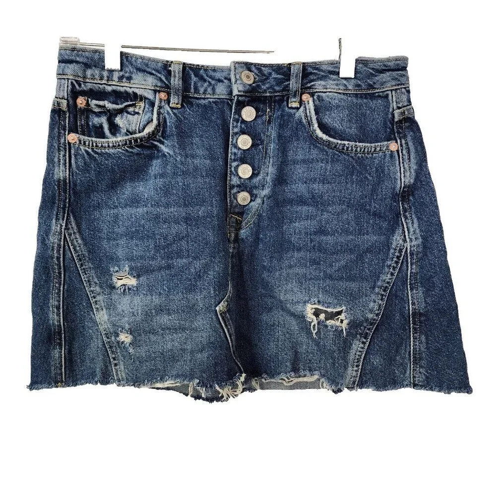 We The Free OB826306‎ Dark Denim Button Fly A-Line Mini Skirt Women's Size 29